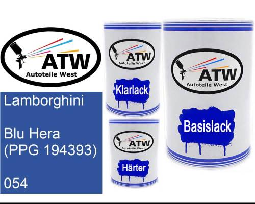 Lamborghini, Blu Hera (PPG 194393), 054: 500ml Lackdose + 500ml Klarlack + 250ml Härter - Set, von ATW Autoteile West.